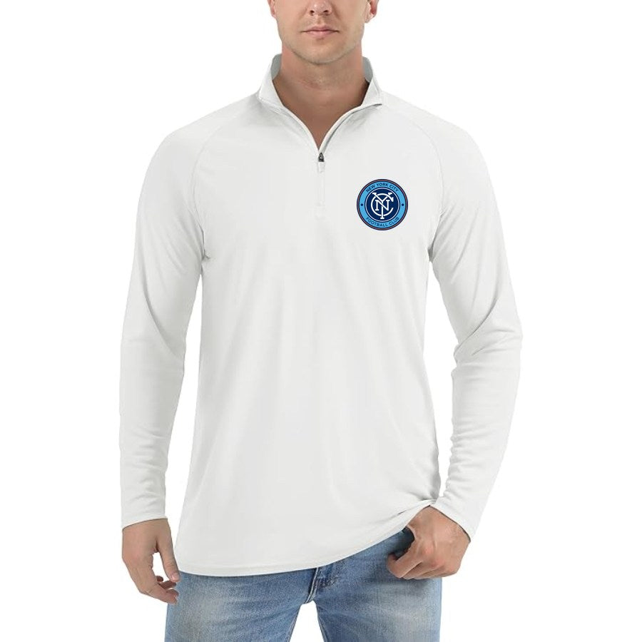 Men's New York City FC Lightweight Quarter-Zip Athletic Shirt Long Sleeve Performance Wear - White
