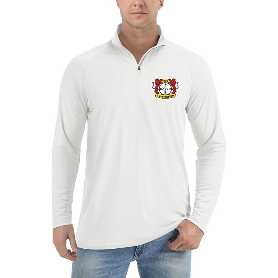 Men's Bayer Leverkusen FC Lightweight Quarter-Zip Athletic Shirt Long Sleeve Performance Wear - White