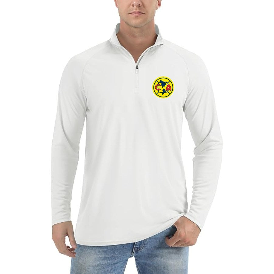 Men's Club America Football Lightweight Quarter-Zip Athletic Shirt Long Sleeve Performance Wear - White