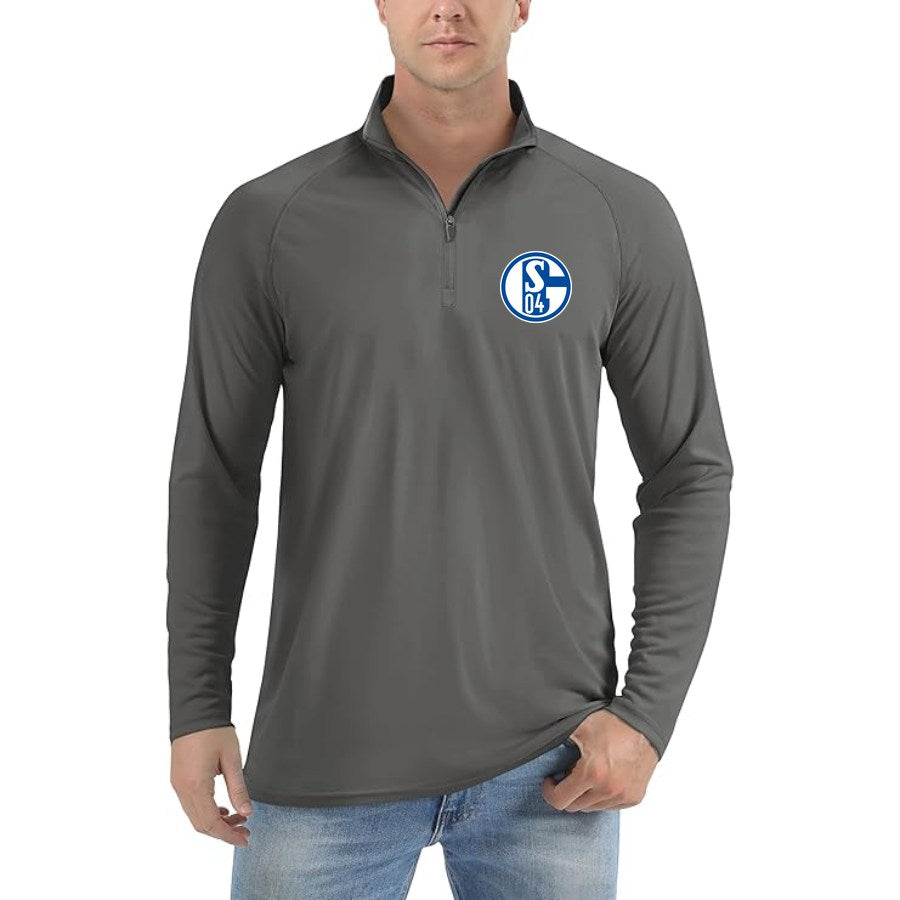 Men's Schalke 04 FC Lightweight Quarter-Zip Athletic Shirt Long Sleeve Performance Wear - Dark Gray