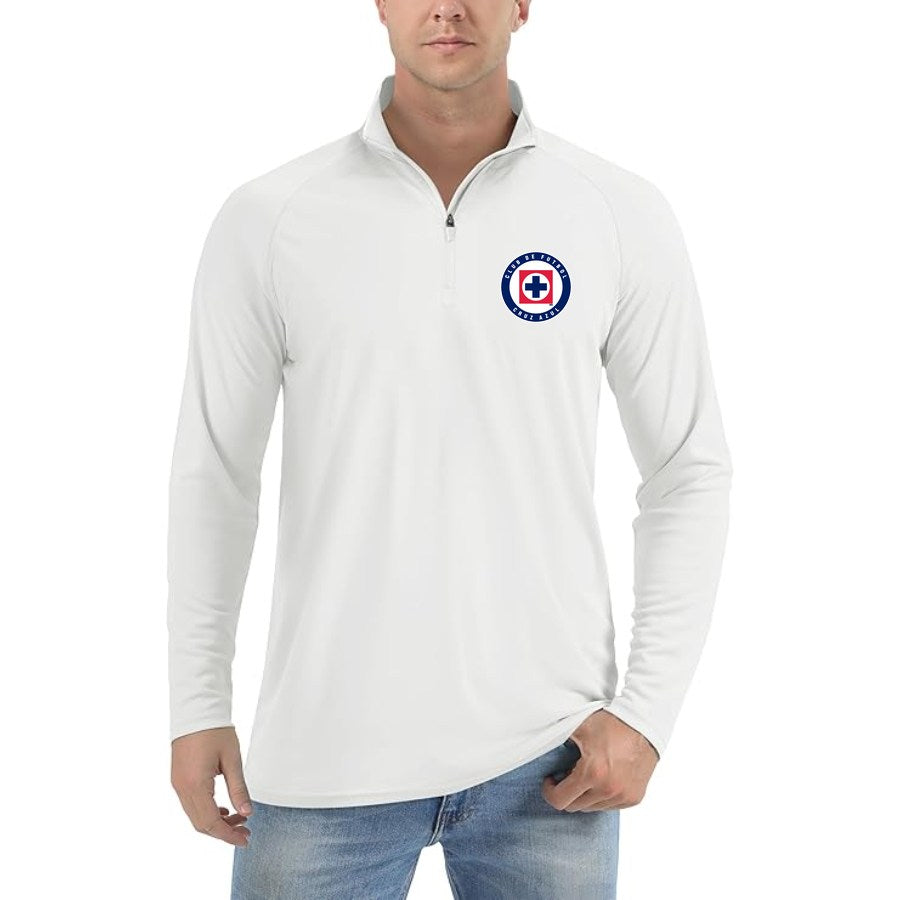 Men's Cruz Azul Football Club Lightweight Quarter-Zip Athletic Shirt Long Sleeve Performance Wear - White