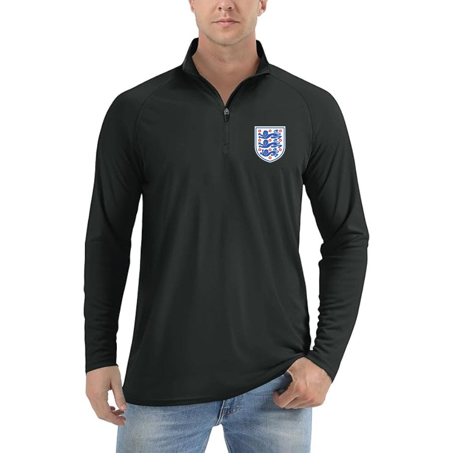 Men's England National Football Team Lightweight Quarter-Zip Athletic Shirt Long Sleeve Performance Wear - Black