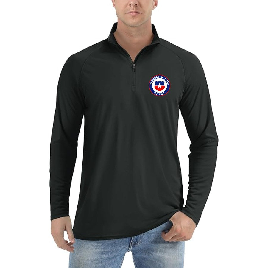 Men's Chile National Soccer Team Lightweight Quarter-Zip Athletic Shirt Long Sleeve Performance Wear - Black