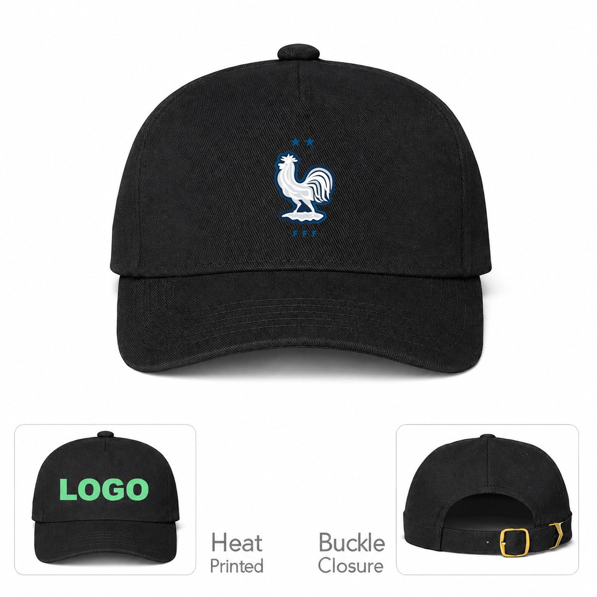 France National Soccer Team Dad Baseball Cap Hat - Black