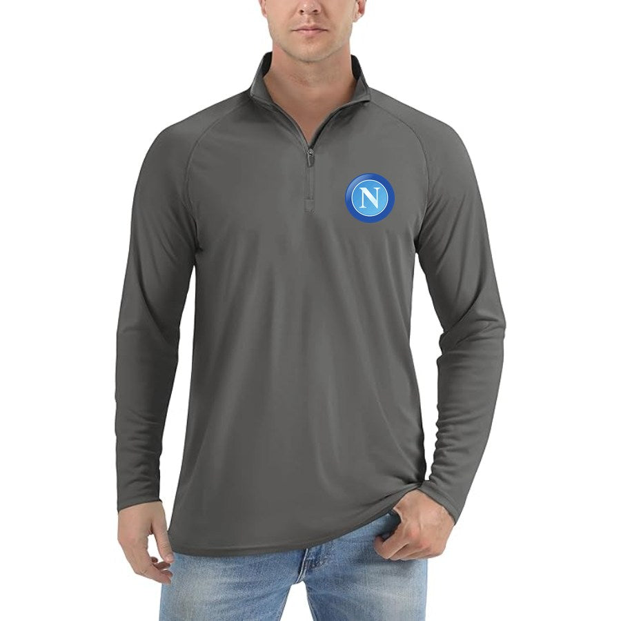 Men's Napoli FC Lightweight Quarter-Zip Athletic Shirt Long Sleeve Performance Wear - Dark Gray