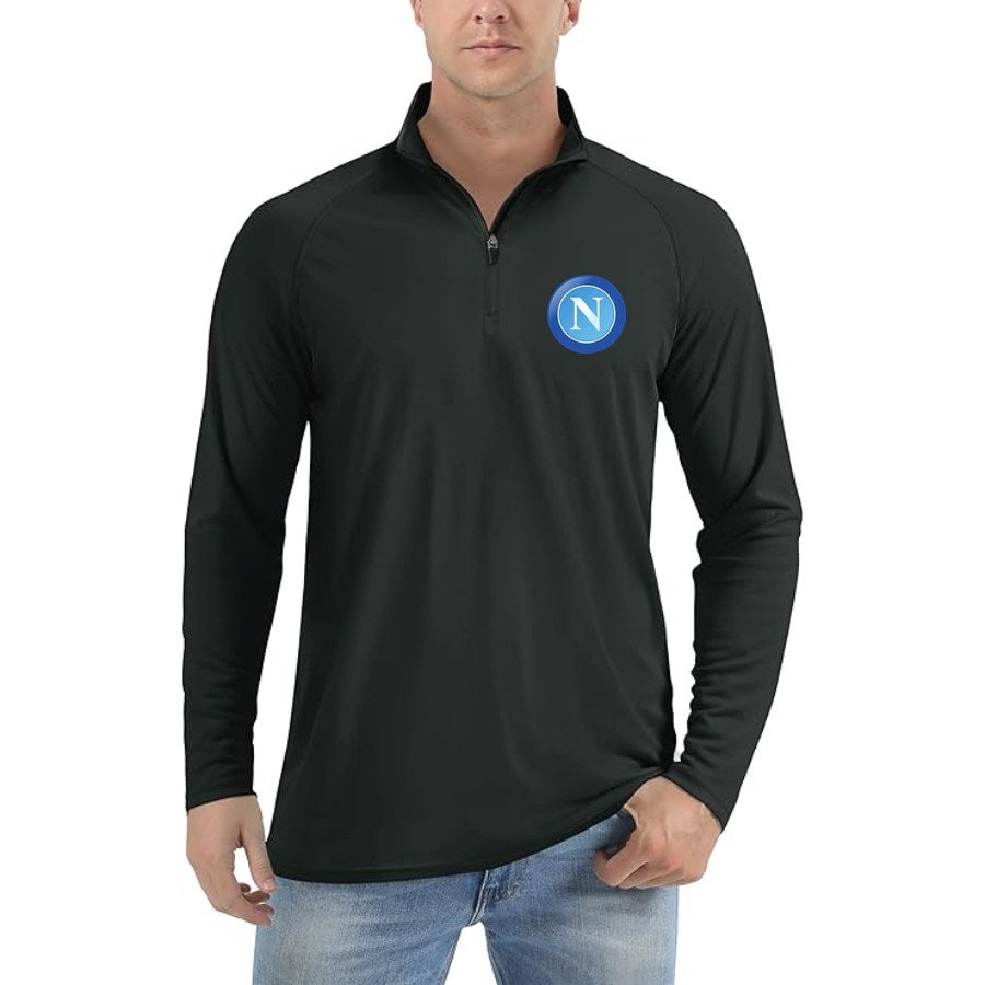 Men's Napoli FC Lightweight Quarter-Zip Athletic Shirt Long Sleeve Performance Wear - Black
