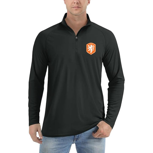 Men's Netherlands National Soccer Team Lightweight Quarter-Zip Athletic Shirt Long Sleeve Performance Wear