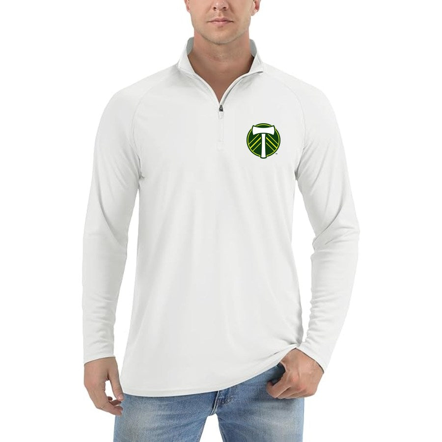 Men's Portland Timbers FC Lightweight Quarter-Zip Athletic Shirt Long Sleeve Performance Wear - White