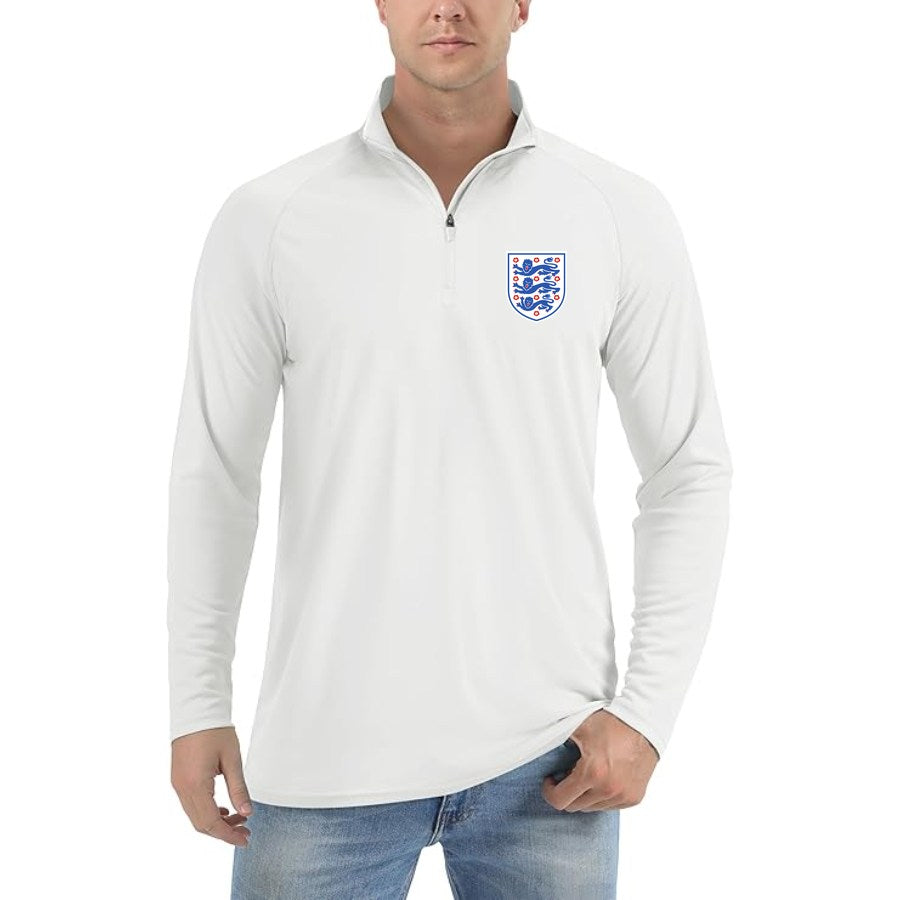 Men's England National Football Team Lightweight Quarter-Zip Athletic Shirt Long Sleeve Performance Wear - White