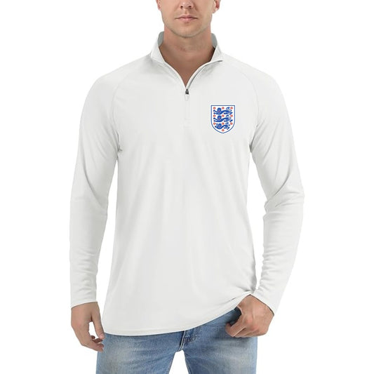 Men's England National Football Team Lightweight Quarter-Zip Athletic Shirt Long Sleeve Performance Wear - White