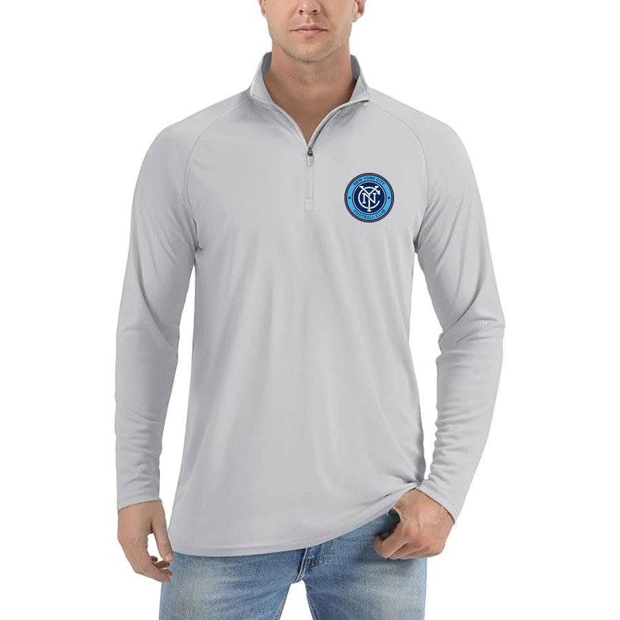 Men's New York City FC Lightweight Quarter-Zip Athletic Shirt Long Sleeve Performance Wear - Light Gray