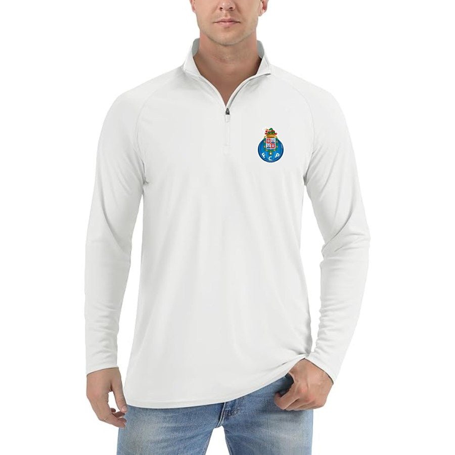 Men's Porto FC Lightweight Quarter-Zip Athletic Shirt Long Sleeve Performance Wear - White