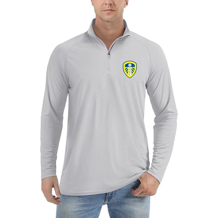 Men's Leeds United Football Club Lightweight Quarter-Zip Athletic Shirt Long Sleeve Performance Wear - Light Gray