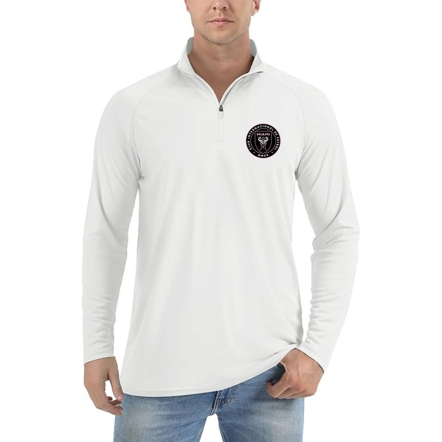 Men's Inter Miami FC Lightweight Quarter-Zip Athletic Shirt Long Sleeve Performance Wear - White