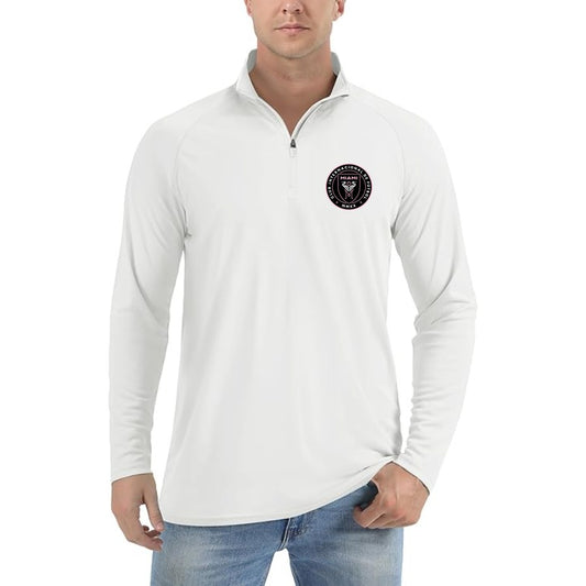Men's Inter Miami FC Lightweight Quarter-Zip Athletic Shirt Long Sleeve Performance Wear - White
