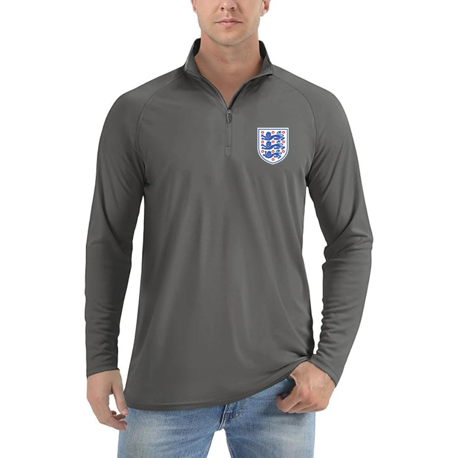 Men's England National Football Team Lightweight Quarter-Zip Athletic Shirt Long Sleeve Performance Wear - Dark Gray