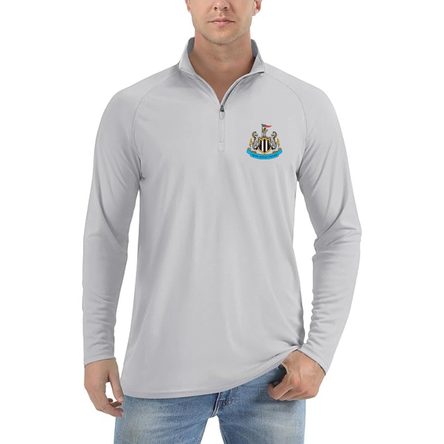 Men's Newcastle United FC Lightweight Quarter-Zip Athletic Shirt Long Sleeve Performance Wear - Light Gray
