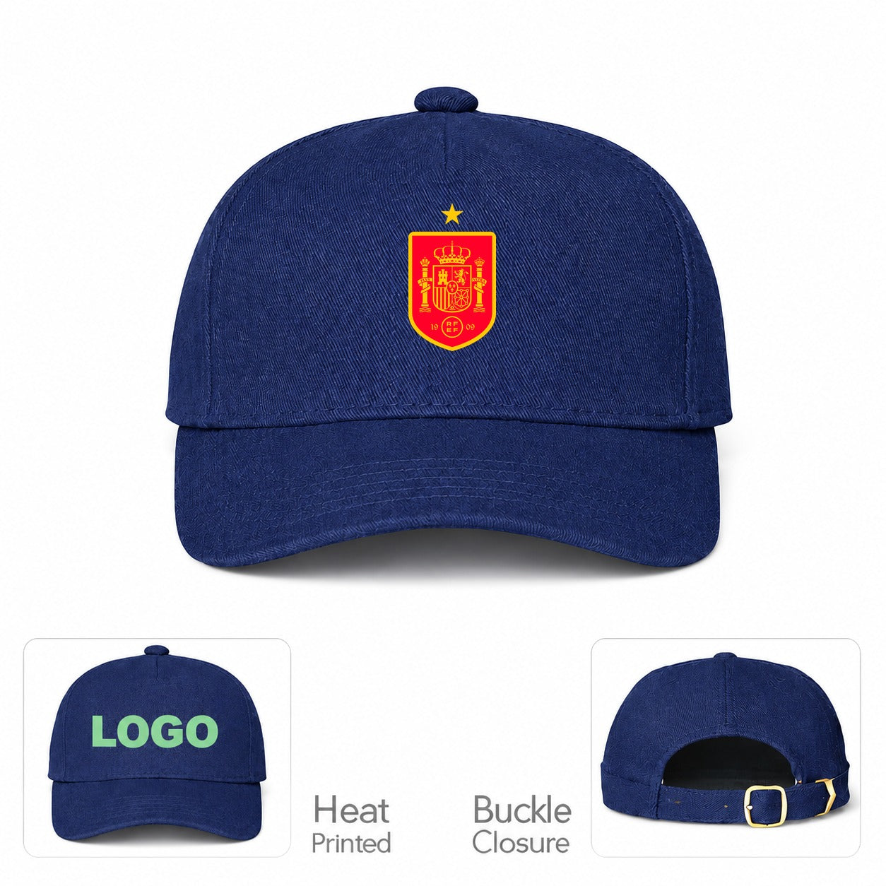 Spain Red Logo National Soccer Team Dad Baseball Cap Hat - Navy