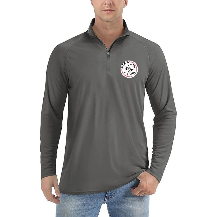 Men's Amsterdamsche FC Ajax Lightweight Quarter-Zip Athletic Shirt Long Sleeve Performance Wear - Dark Gray