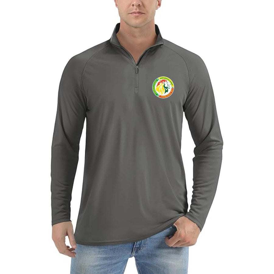 Men's Senegal National Soccer Team Lightweight Quarter-Zip Athletic Shirt Long Sleeve Performance Wear - Dark Gray