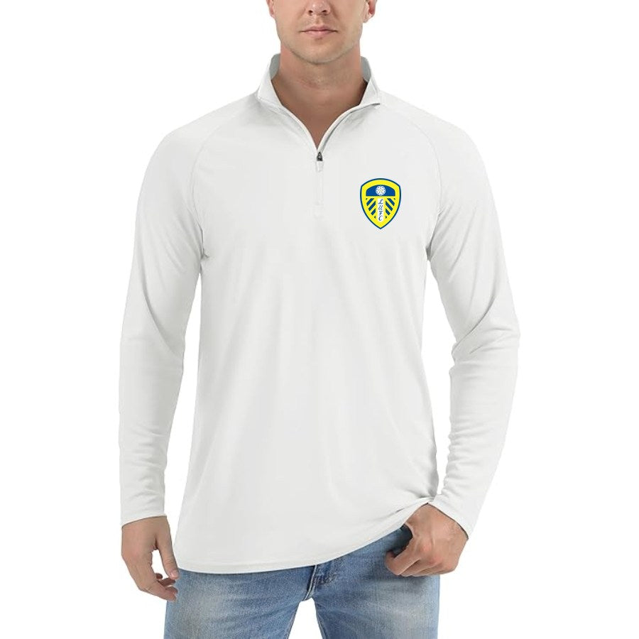 Men's Leeds United Football Club Lightweight Quarter-Zip Athletic Shirt Long Sleeve Performance Wear - White