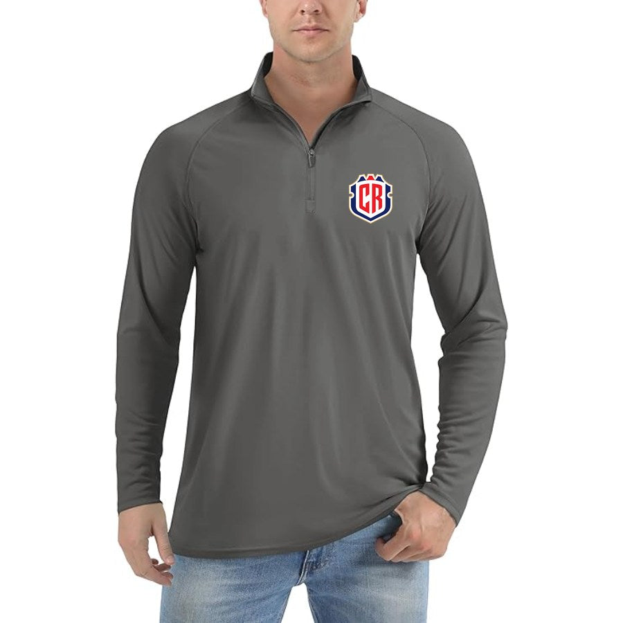 Men's Costa Rica National Soccer Team Lightweight Quarter-Zip Athletic Shirt Long Sleeve Performance Wear - Dark Gray