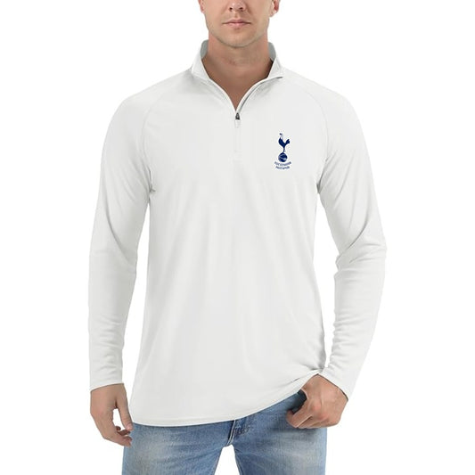 Men's Tottenham Hotspur F.C. Soccer Lightweight Quarter-Zip Athletic Shirt Long Sleeve Performance Wear - White