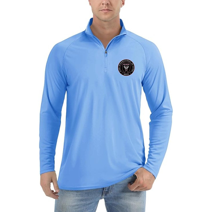 Men's Inter Miami FC Lightweight Quarter-Zip Athletic Shirt Long Sleeve Performance Wear - Light Blue