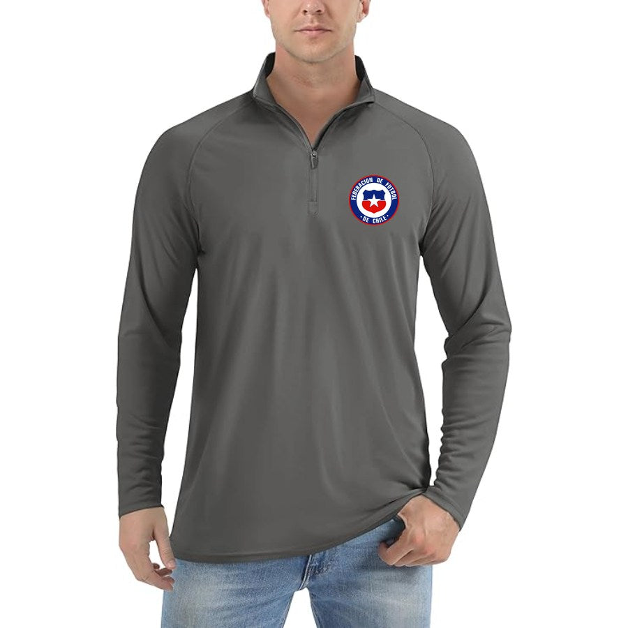 Men's Chile National Soccer Team Lightweight Quarter-Zip Athletic Shirt Long Sleeve Performance Wear - Dark Gray