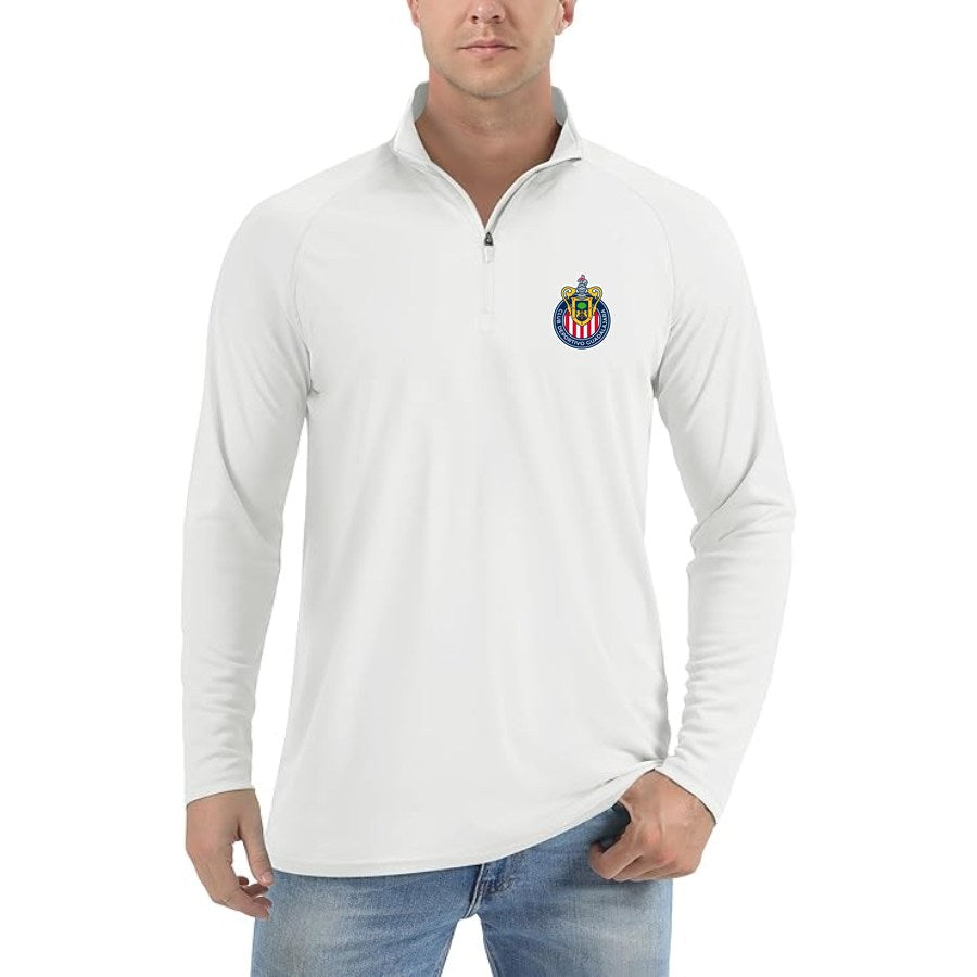 Men's Chivas Football Club Lightweight Quarter-Zip Athletic Shirt Long Sleeve Performance Wear - White