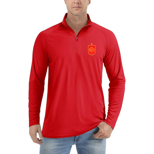 Men's Spain Red Logo National Soccer Team Lightweight Quarter-Zip Athletic Shirt Long Sleeve Performance Wear - Red