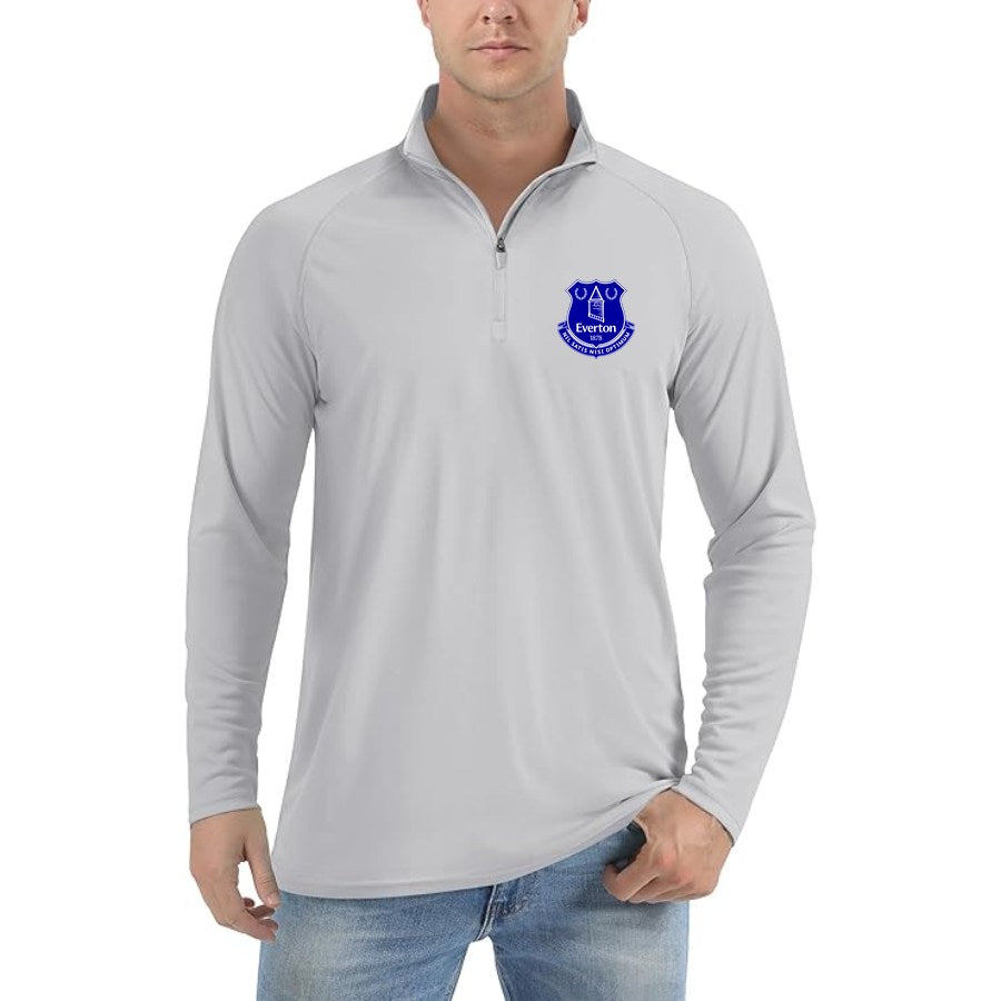 Men's Everton FC Lightweight Quarter-Zip Athletic Shirt Long Sleeve Performance Wear - Light Gray