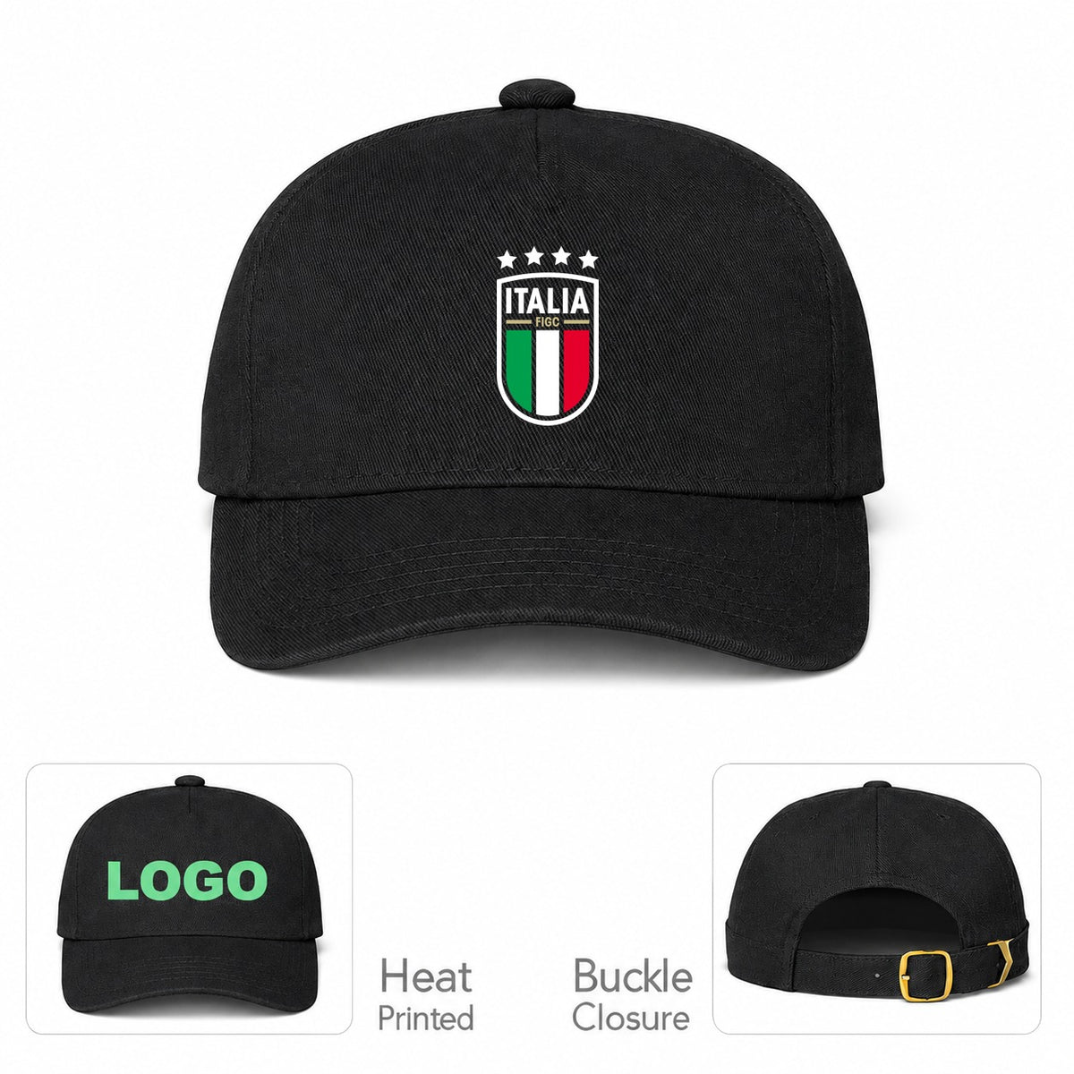 Italy National Soccer Dad Baseball Cap Hat - Black