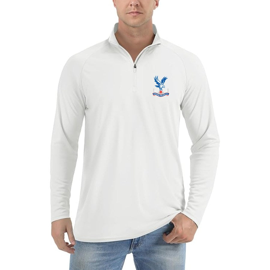 Men's Crystal Palace F.C Lightweight Quarter-Zip Athletic Shirt Long Sleeve Performance Wear - White