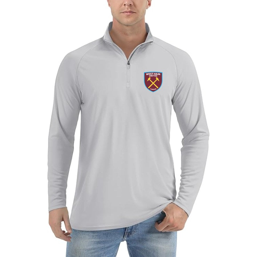 Men's West Ham United FC Lightweight Quarter-Zip Athletic Shirt Long Sleeve Performance Wear - Light Gray
