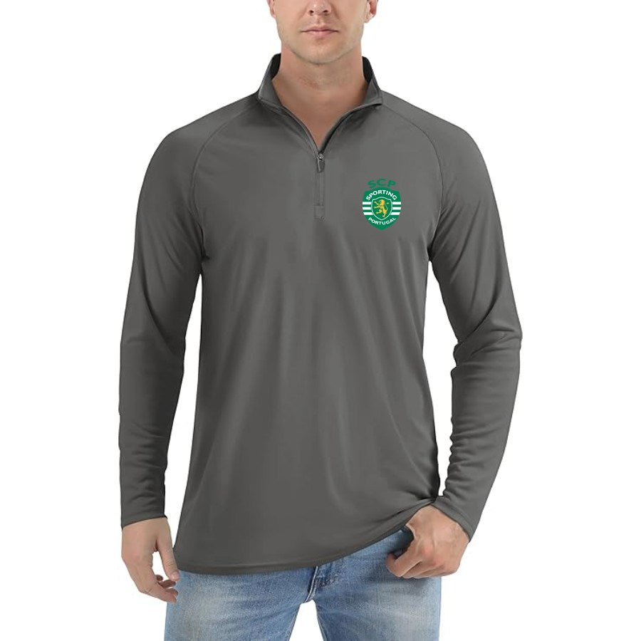 Men's Sporting CP FC Lightweight Quarter-Zip Athletic Shirt Long Sleeve Performance Wear - Dark Gray