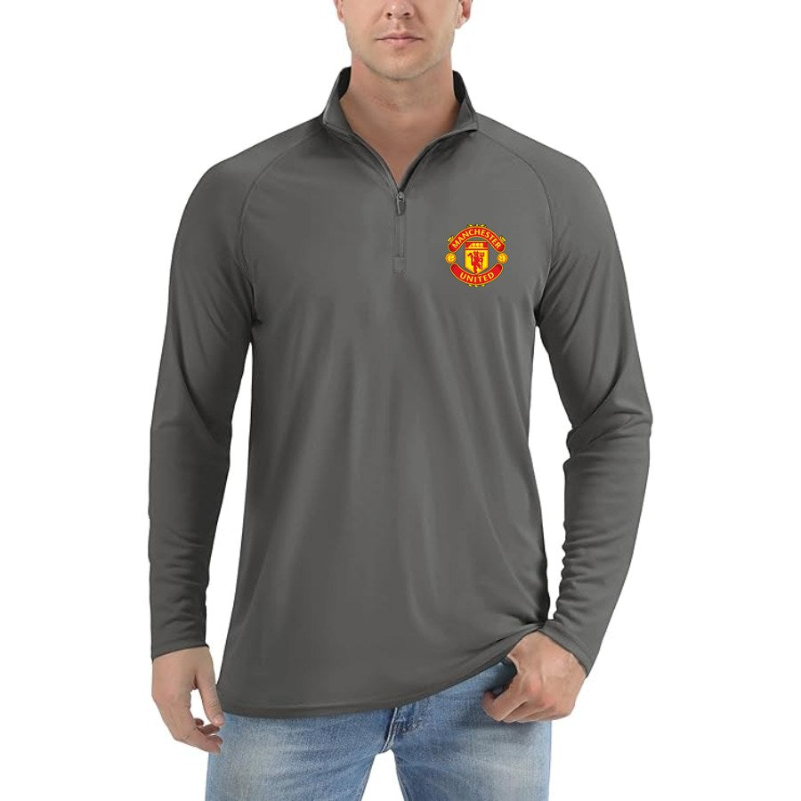 Men's Manchester United Soccer Lightweight Quarter-Zip Athletic Shirt Long Sleeve Performance Wear - Dark Gray