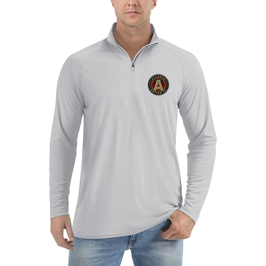 Men's Atlanta United FC Lightweight Quarter-Zip Athletic Shirt Long Sleeve Performance Wear - Light Gray