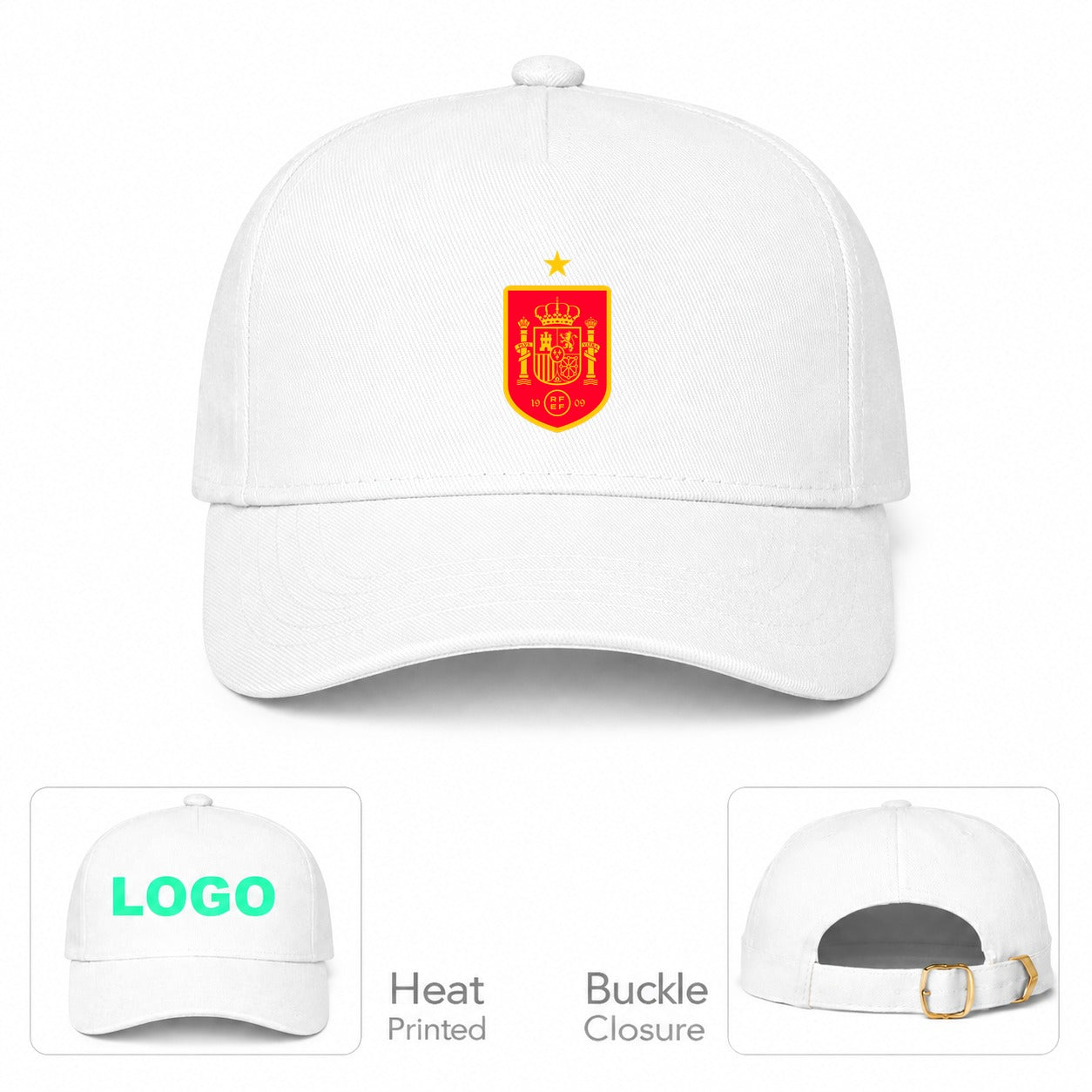 Spain Red Logo National Soccer Team Dad Baseball Cap Hat - White