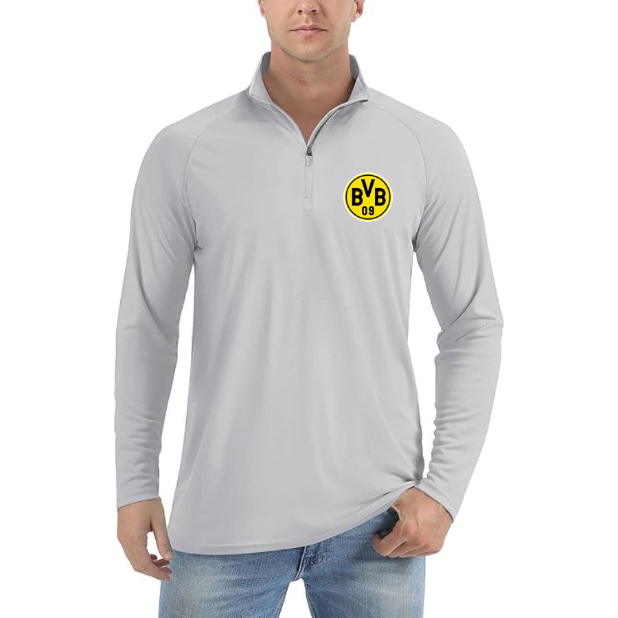 Men's Borussia Dortmund BVB FC Lightweight Quarter-Zip Athletic Shirt Long Sleeve Performance Wear - Light Gray