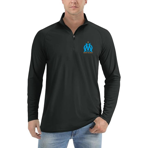 Men's Olympique de Marseille FC Lightweight Quarter-Zip Athletic Shirt Long Sleeve Performance Wear