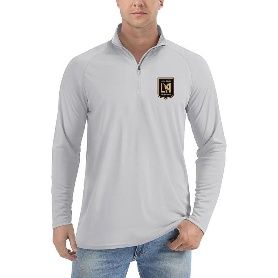 Men's LAFC Los Angeles Football Club Lightweight Quarter-Zip Athletic Shirt Long Sleeve Performance Wear - Light Gray