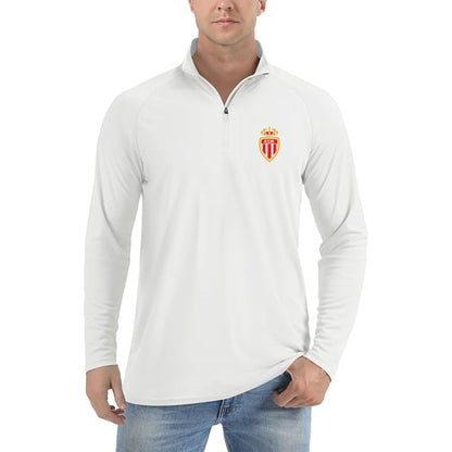 Men's AS Monaco FC Lightweight Quarter-Zip Athletic Shirt Long Sleeve Performance Wear - White