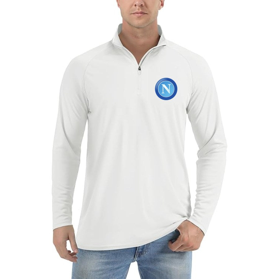 Men's Napoli FC Lightweight Quarter-Zip Athletic Shirt Long Sleeve Performance Wear - White