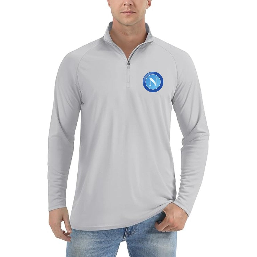 Men's Napoli FC Lightweight Quarter-Zip Athletic Shirt Long Sleeve Performance Wear - Light Gray