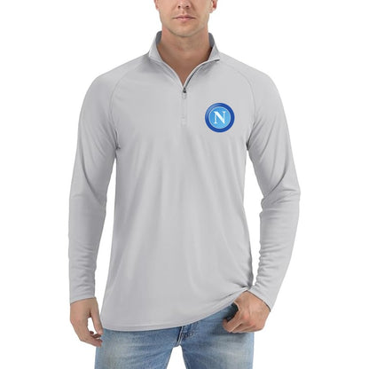 Men's Napoli FC Lightweight Quarter-Zip Athletic Shirt Long Sleeve Performance Wear - Light Gray