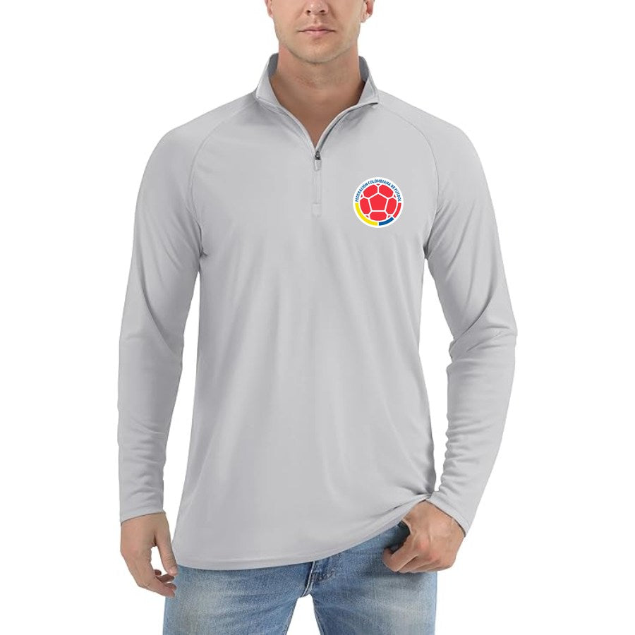 Men's Colombia National Soccer Team Lightweight Quarter-Zip Athletic Shirt Long Sleeve Performance Wear - Light Gray