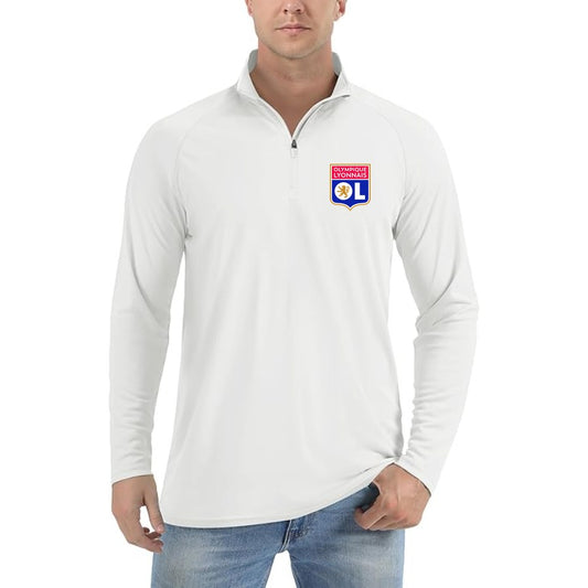 Men's Olympique Lyonnais FC Lightweight Quarter-Zip Athletic Shirt Long Sleeve Performance Wear - White
