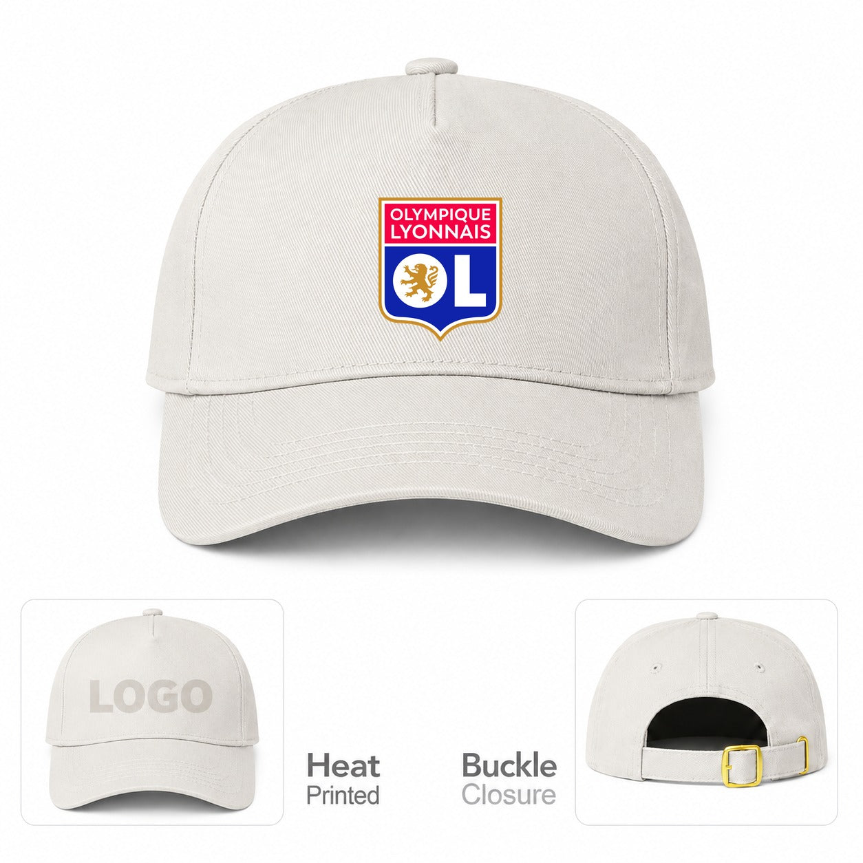 Olympique Lyonnais FC Dad Baseball Cap Hat - Beige