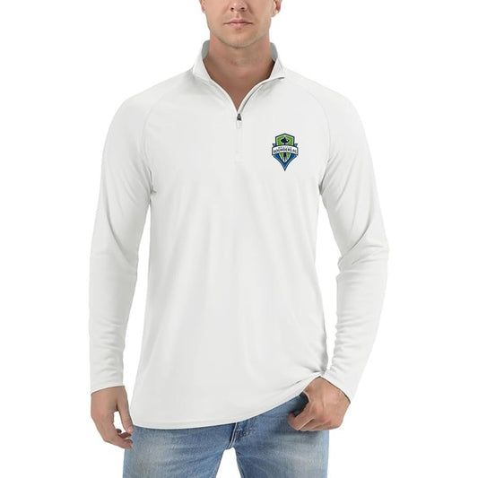 Men's Seattle Sounders FC Lightweight Quarter-Zip Athletic Shirt Long Sleeve Performance Wear - White